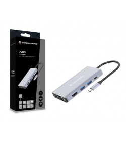 Conceptronic DONN20G Adaptador USB-C a HDMI/VGA/USB-C PD/USB 3.0/SD/TF/GbE/AUX