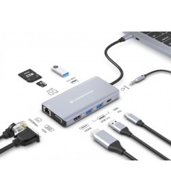 Conceptronic DONN20G Adaptador USB-C a HDMI/VGA/USB-C PD/USB 3.0/SD/TF/GbE/AUX