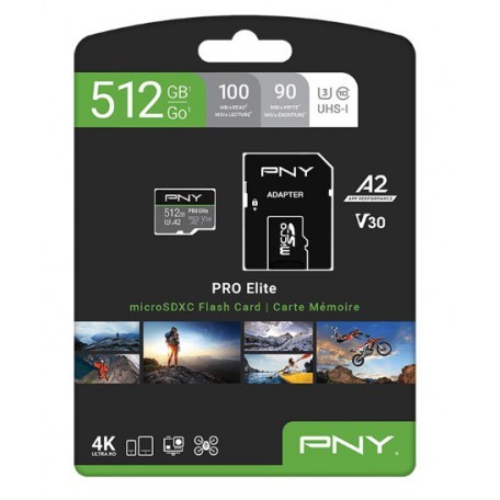 PNY Pro Elite Clase 10 U3 V30 MicroSD 512GB