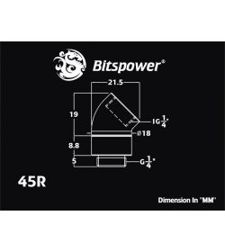 Bitspower Racord rotativo 45º Plata brillante 1/4"