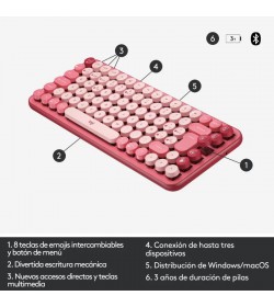 Logitech POP Keys Heartbreaker Inalámbrico Rosa